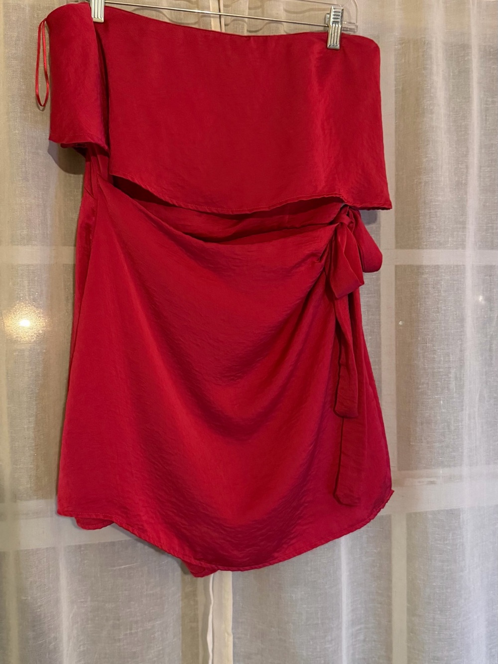 Off-Shoulder Red Wrap Romper with Side Tie